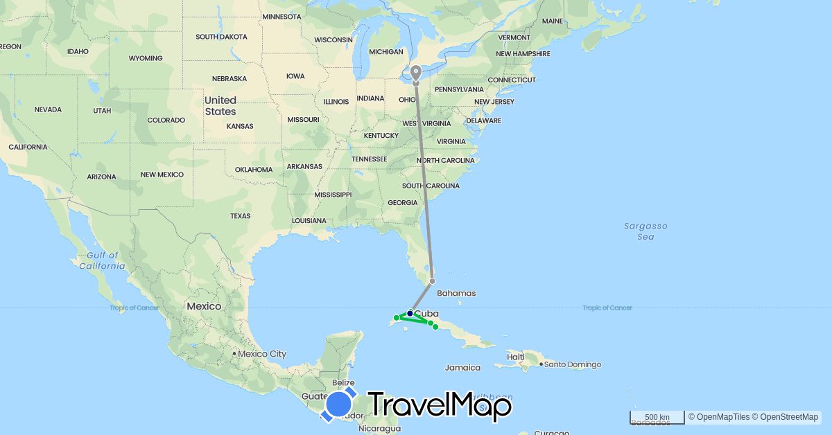 TravelMap itinerary: driving, bus, plane in Cuba, United States (North America)